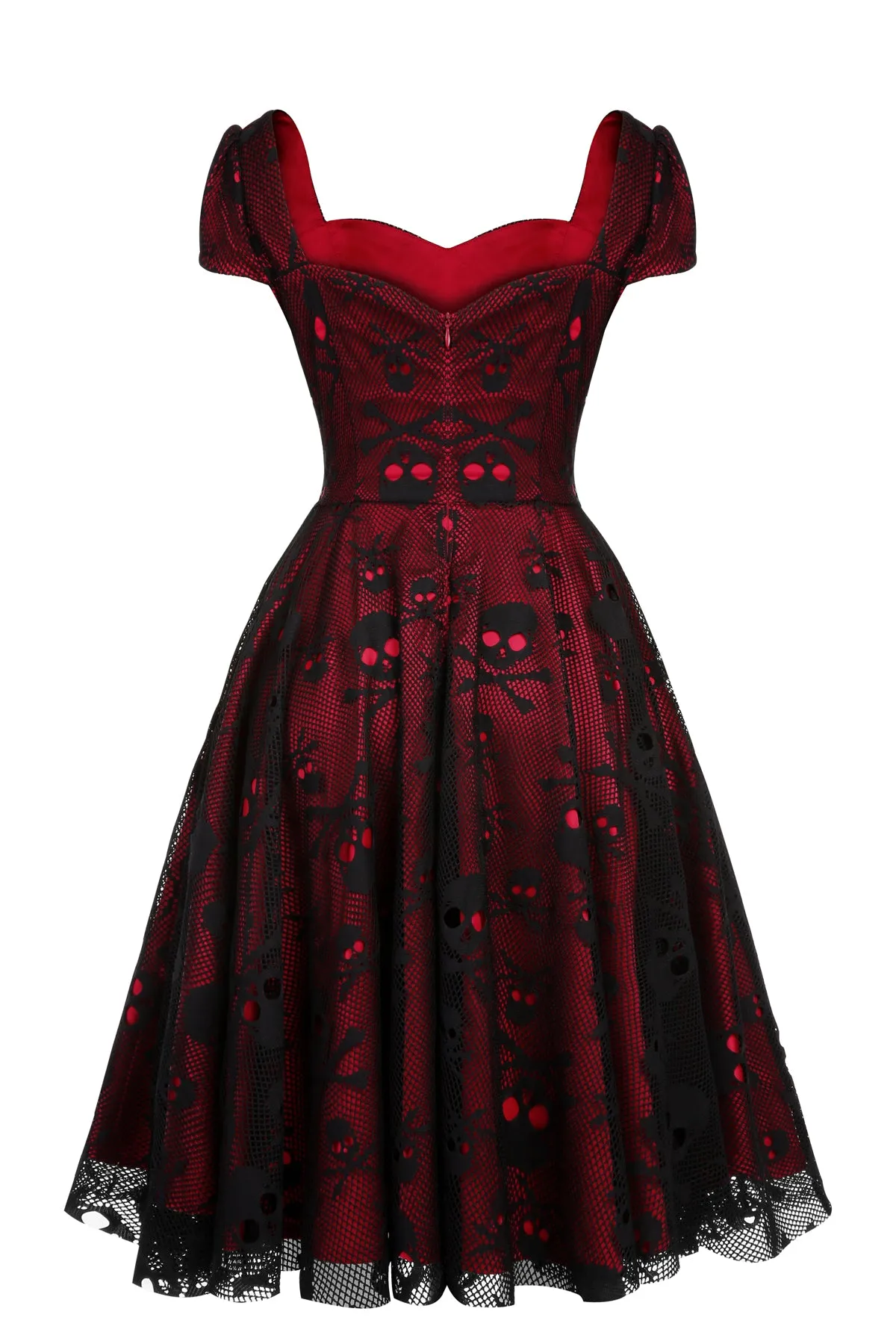Wine Red 1950s Skull Mesh Swing Dress sold by Retro Stage product image thumbnail 3