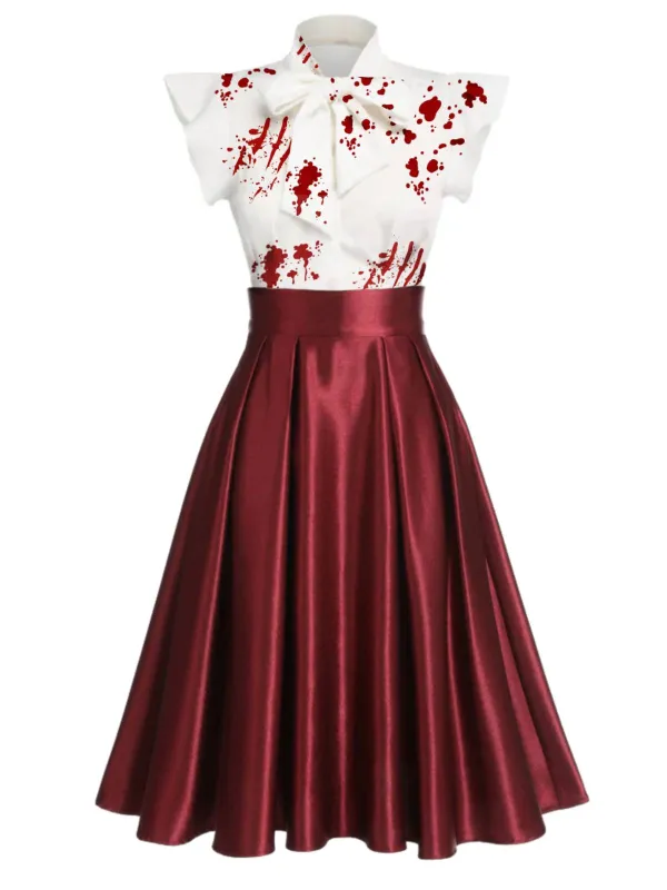 1950s Halloween Blood Bowknot Patchwork Dress sold by Retro Stage