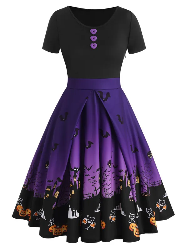 Purple 1950s Halloween Button Dress sold by Retro Stage