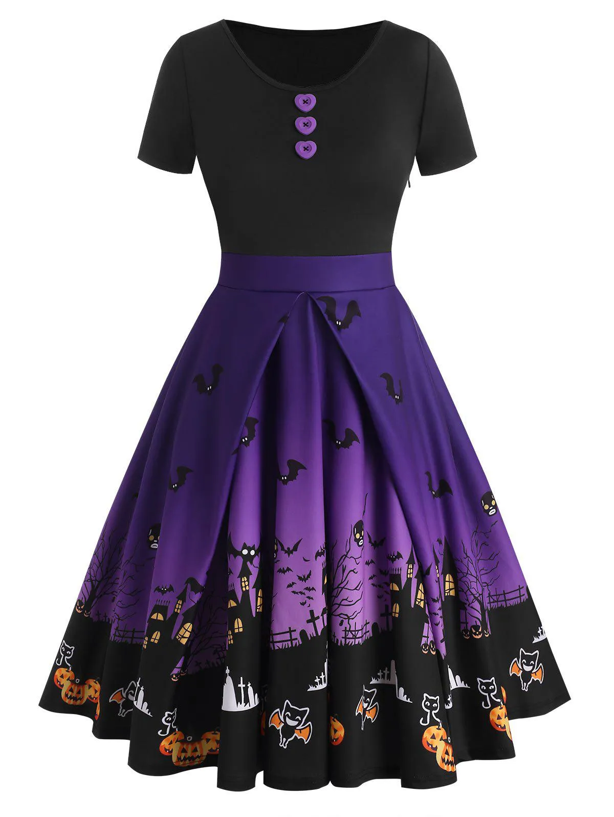 Purple 1950s Halloween Button Dress sold by Retro Stage