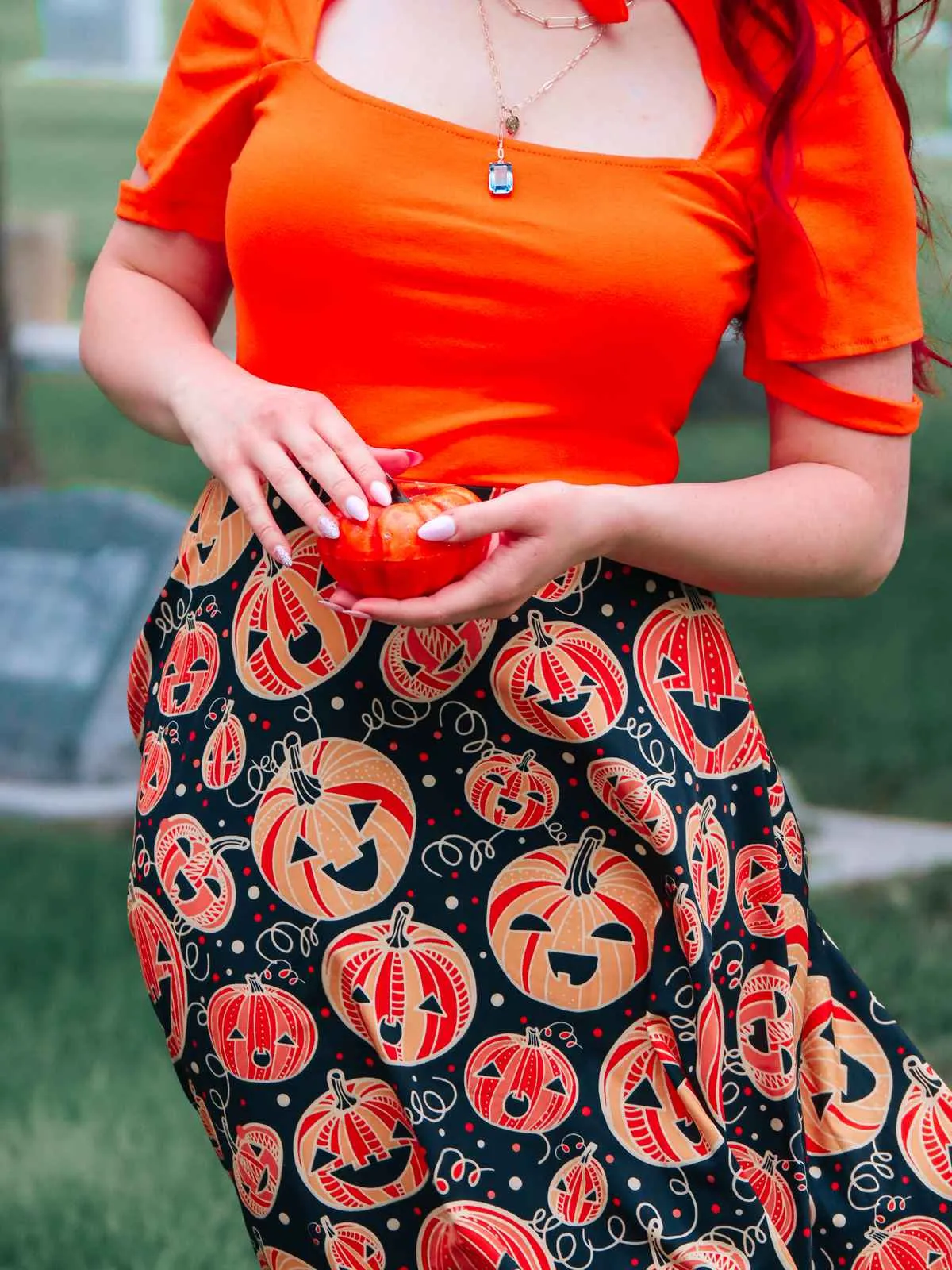 Orange 1950s Halloween Pumpkin Swing Dress sold by Retro Stage product image thumbnail 2