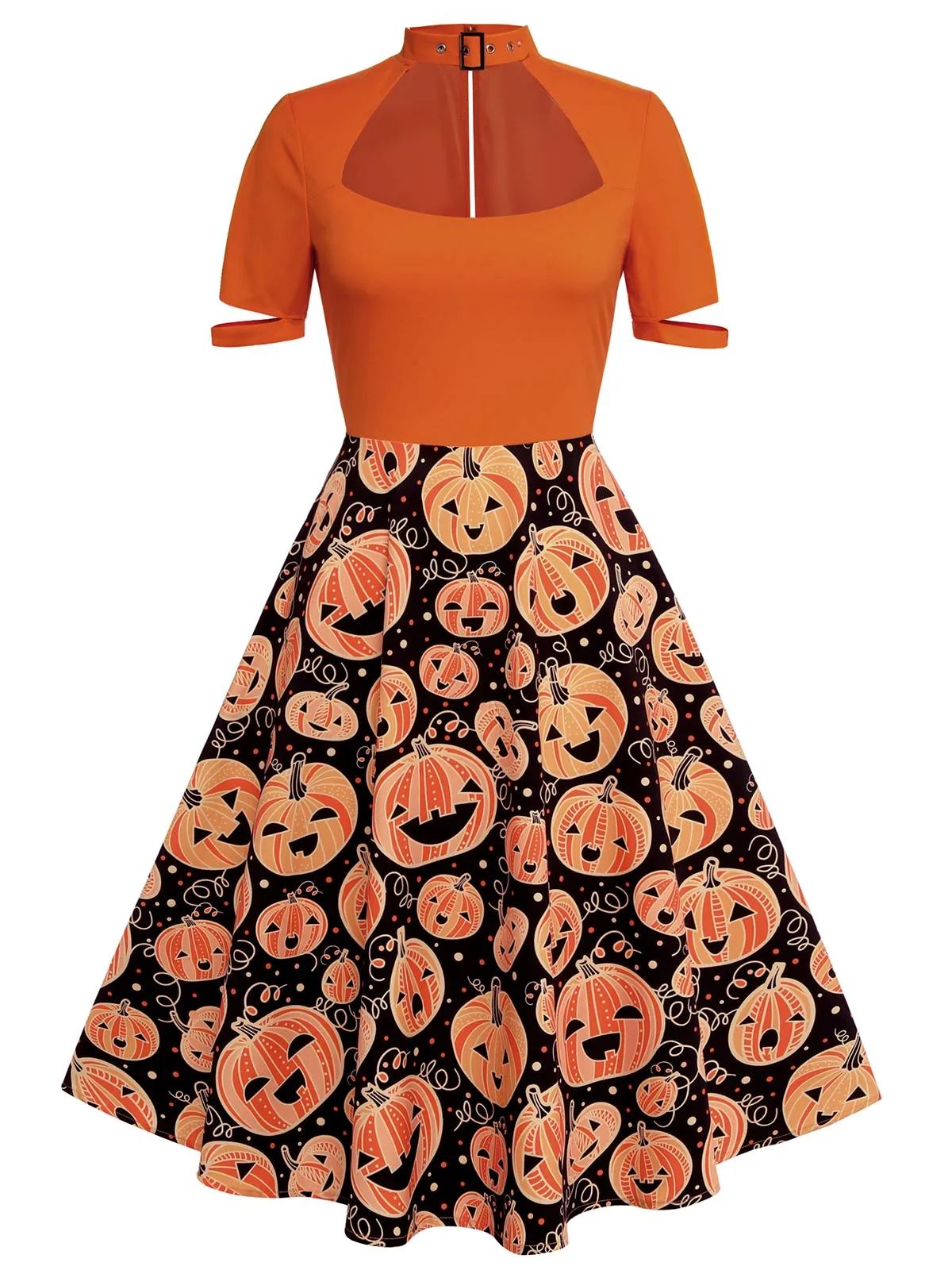 Orange 1950s Halloween Pumpkin Swing Dress sold by Retro Stage product image thumbnail 4