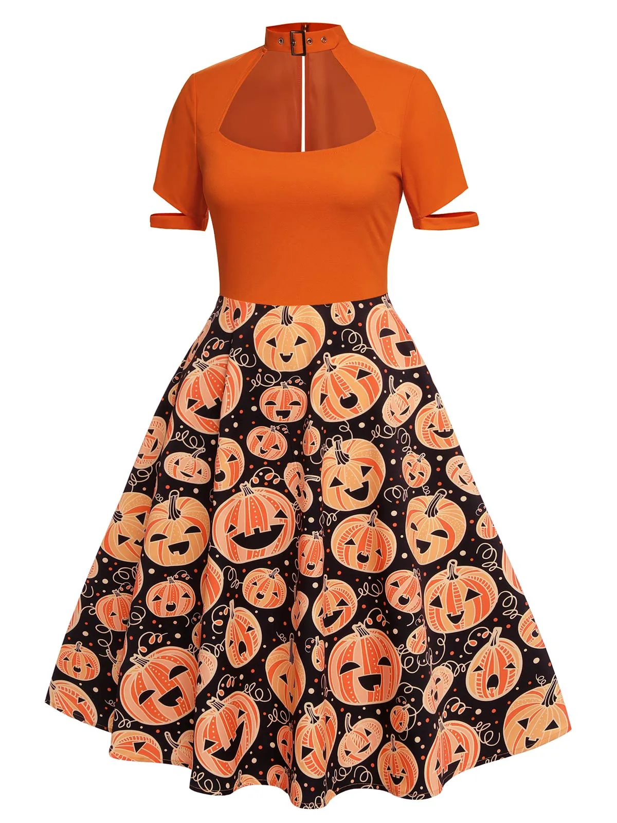 Orange 1950s Halloween Pumpkin Swing Dress sold by Retro Stage product image thumbnail 3