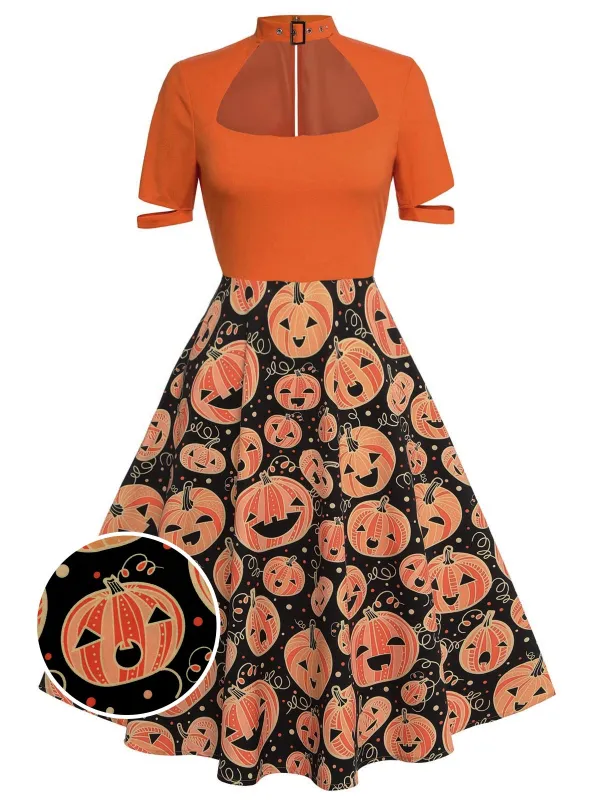 Orange 1950s Halloween Pumpkin Swing Dress sold by Retro Stage