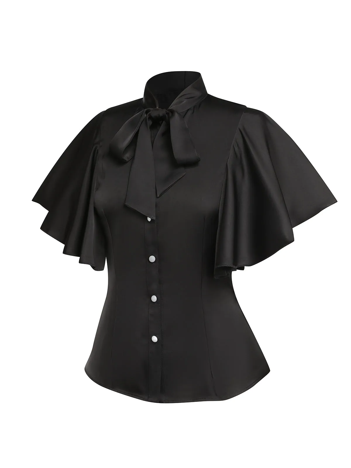 Black 1950s Solid Ruffled-Sleeve Blouse sold by Retro Stage product image thumbnail 2