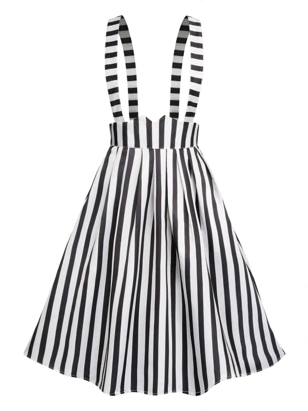 Black & White 1950s Stripes Suspender Skirt sold by Retro Stage