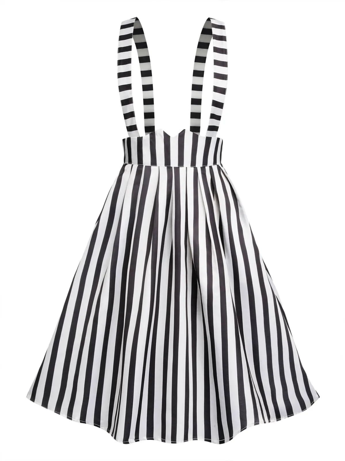 Black & White 1950s Stripes Suspender Skirt sold by Retro Stage