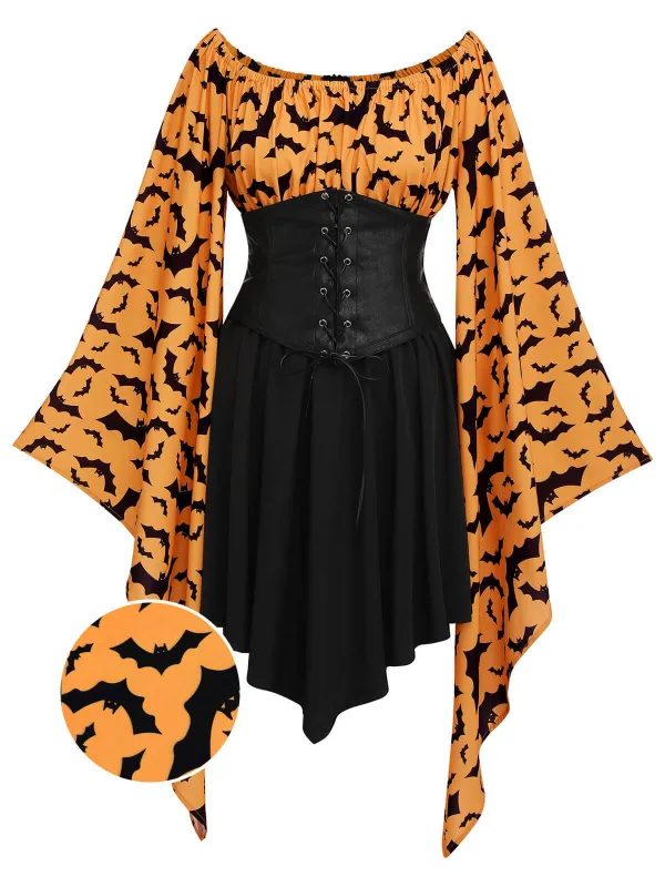 Halloween Gothic Bat Empire Waist Dress sold by Retro Stage