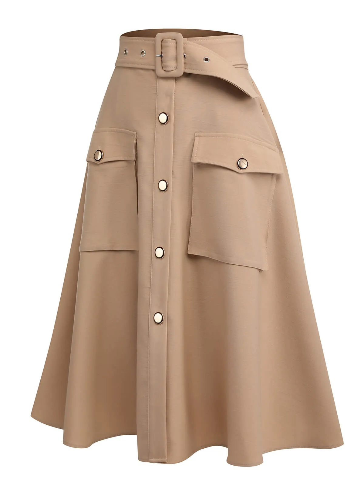 Khaki 1950s Big Pockets Button Skirt sold by Retro Stage product image thumbnail 4