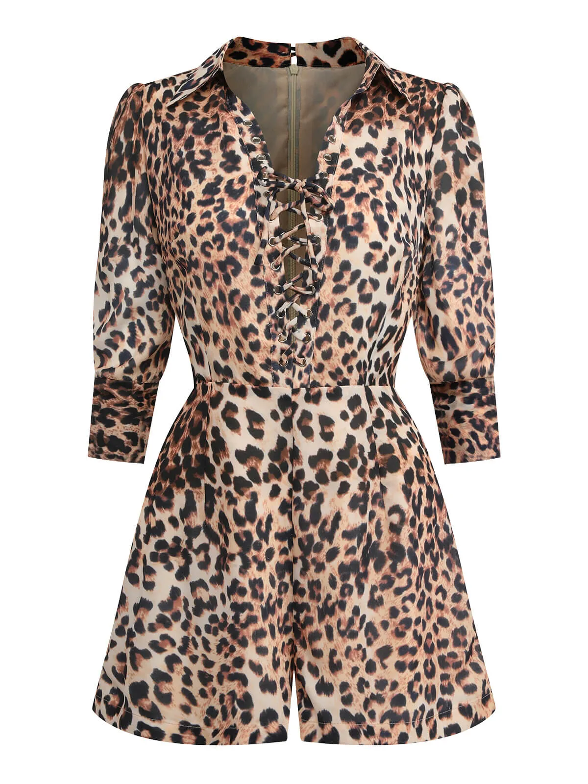 Leopard 1950s Lapel Lace-Up Vintage Romper sold by Retro Stage product image thumbnail 2