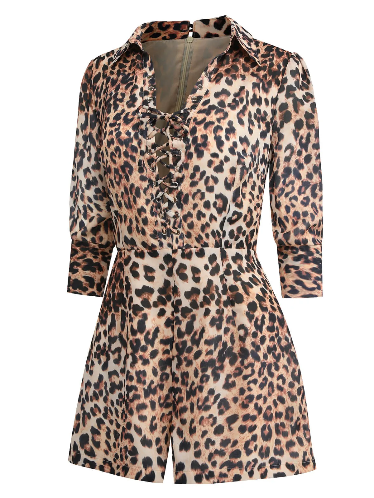 Leopard 1950s Lapel Lace-Up Vintage Romper sold by Retro Stage product image thumbnail 3