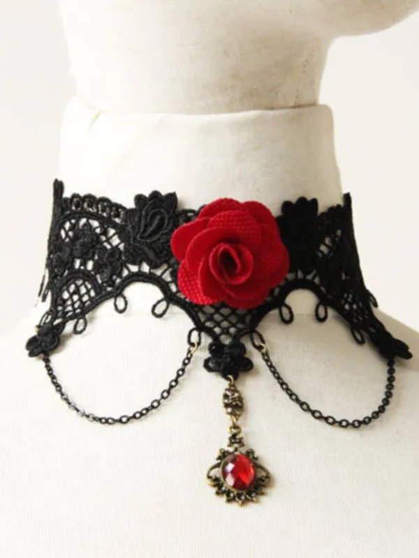 Halloween 3D Rose Flower Lace Necklace sold by Retro Stage