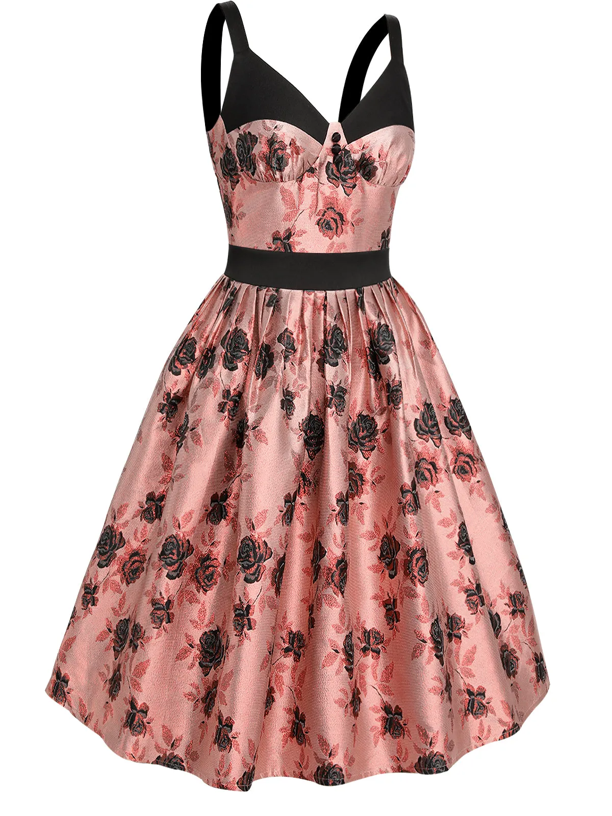 1950s Roses Embossed Satin Swing Dress sold by Retro Stage product image thumbnail 3