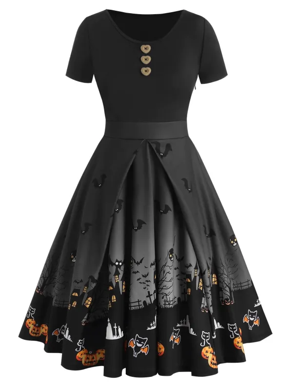 Black 1950s Halloween Button Dress sold by Retro Stage