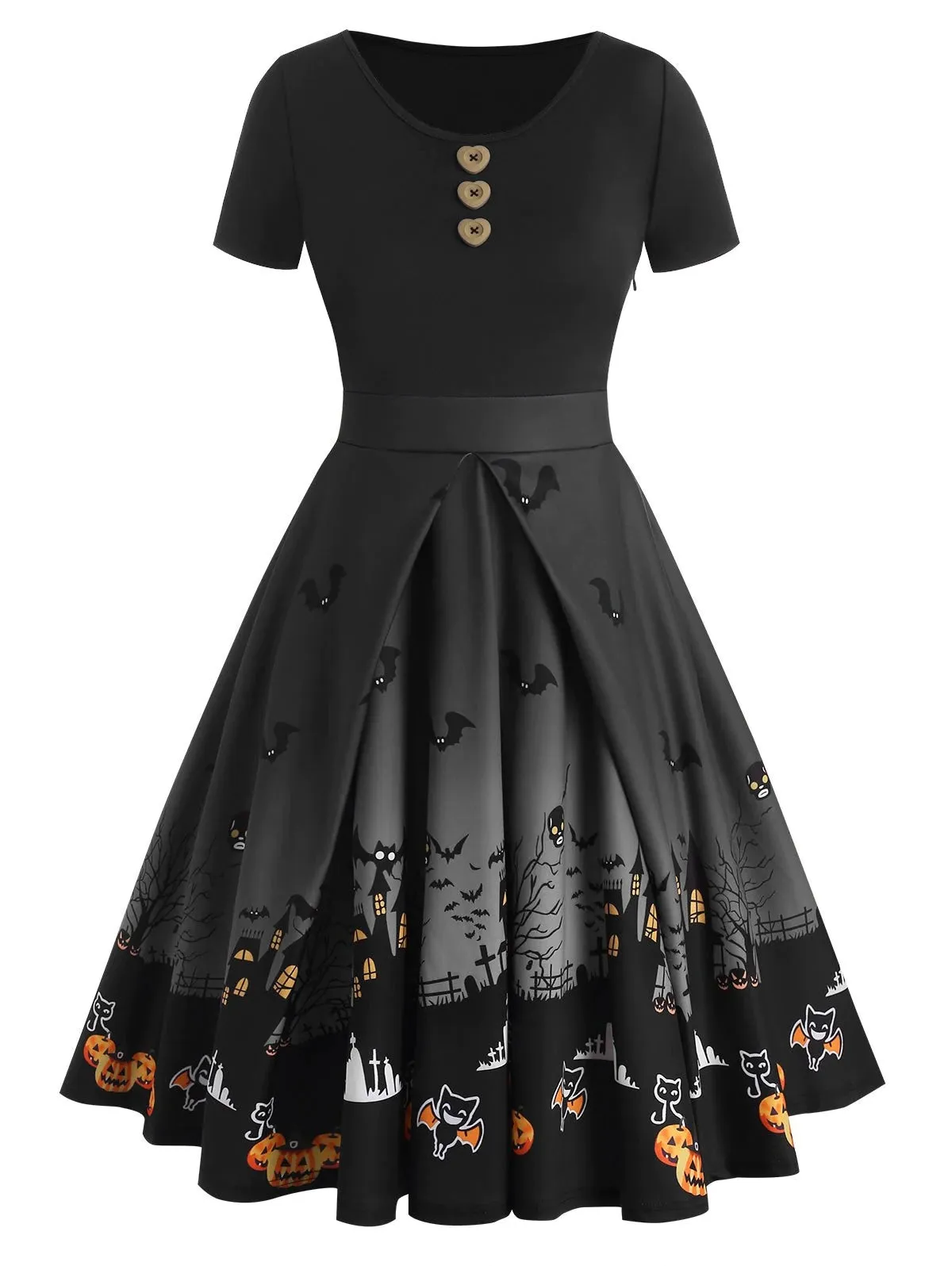 Black 1950s Halloween Button Dress sold by Retro Stage
