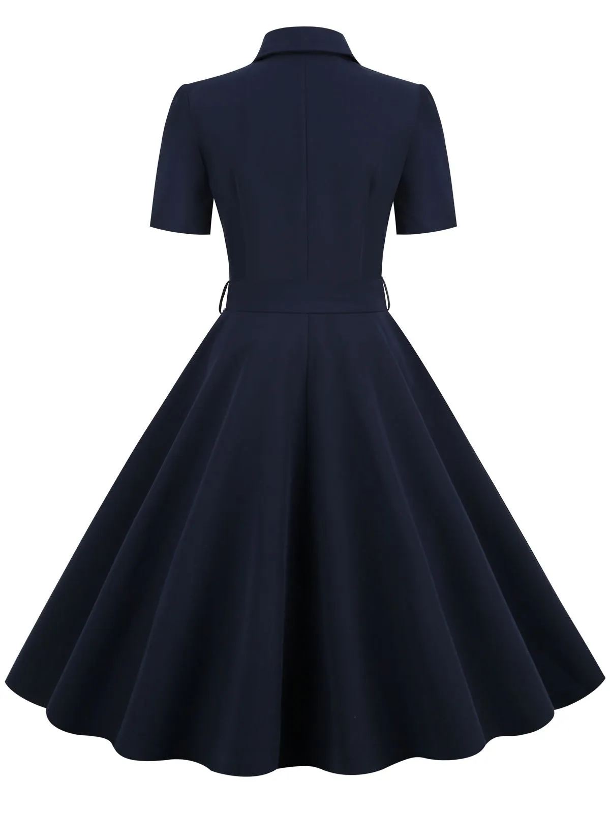 Navy Blue 1950s Solid Belt Swing Dress sold by Retro Stage product image thumbnail 3