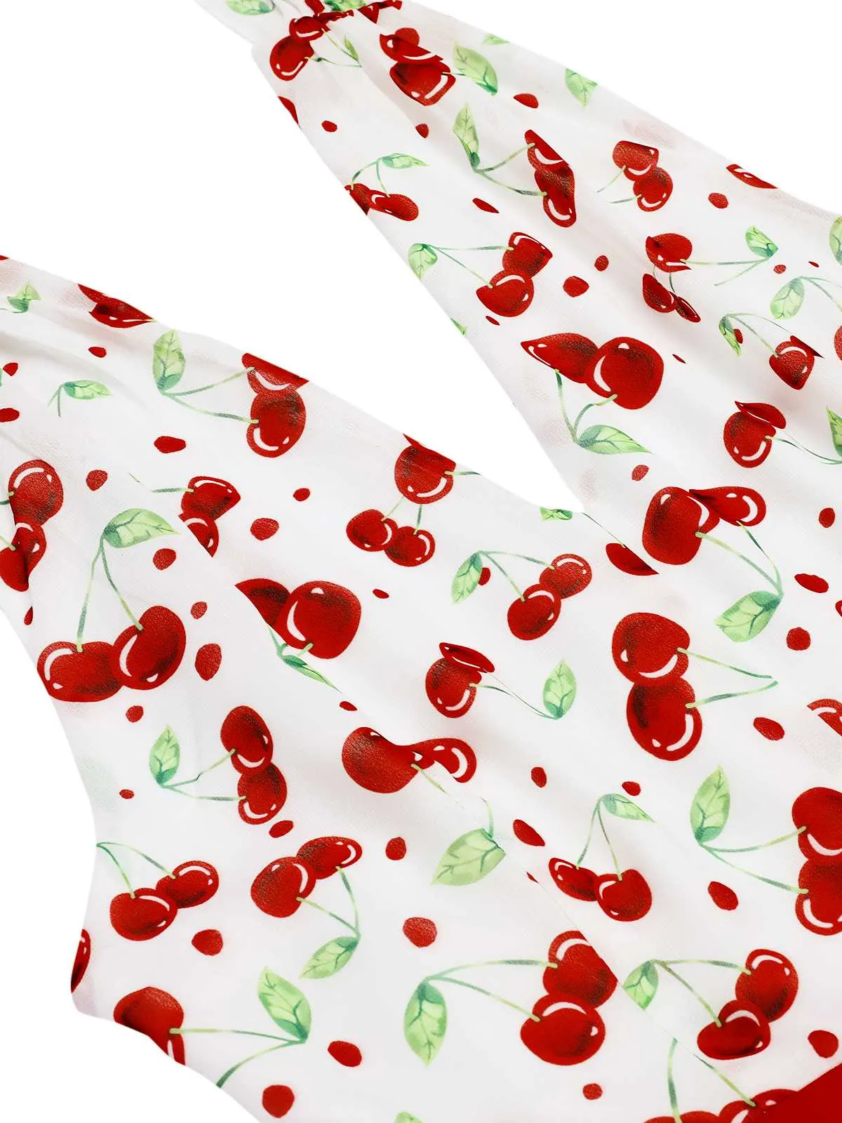 Red 1950s Cherry V-Neck Halter Lace-Up Romper sold by Retro Stage product image thumbnail 5