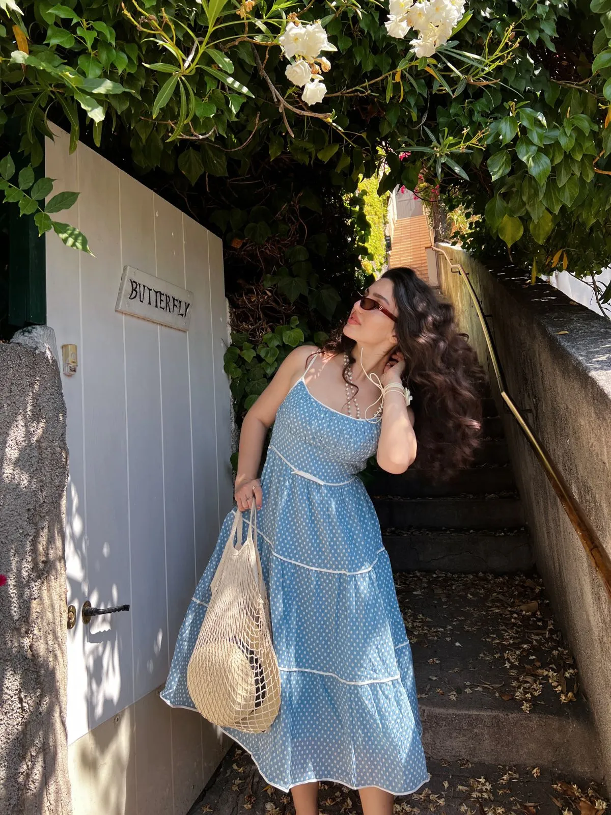 Sky Blue 1950s Strap Polka Dot Swing Dress sold by Retro Stage product image thumbnail 3