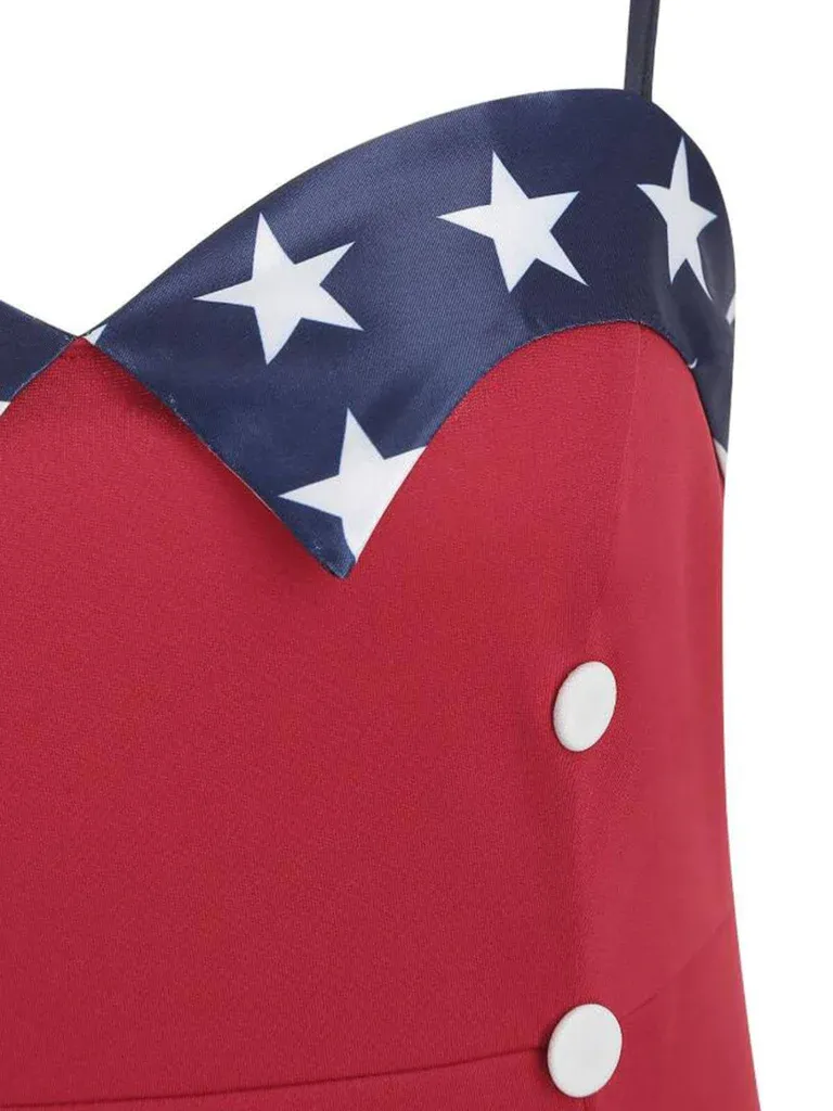 Red 1950s Stars Patchwork Strap Dress sold by Retro Stage product image thumbnail 4