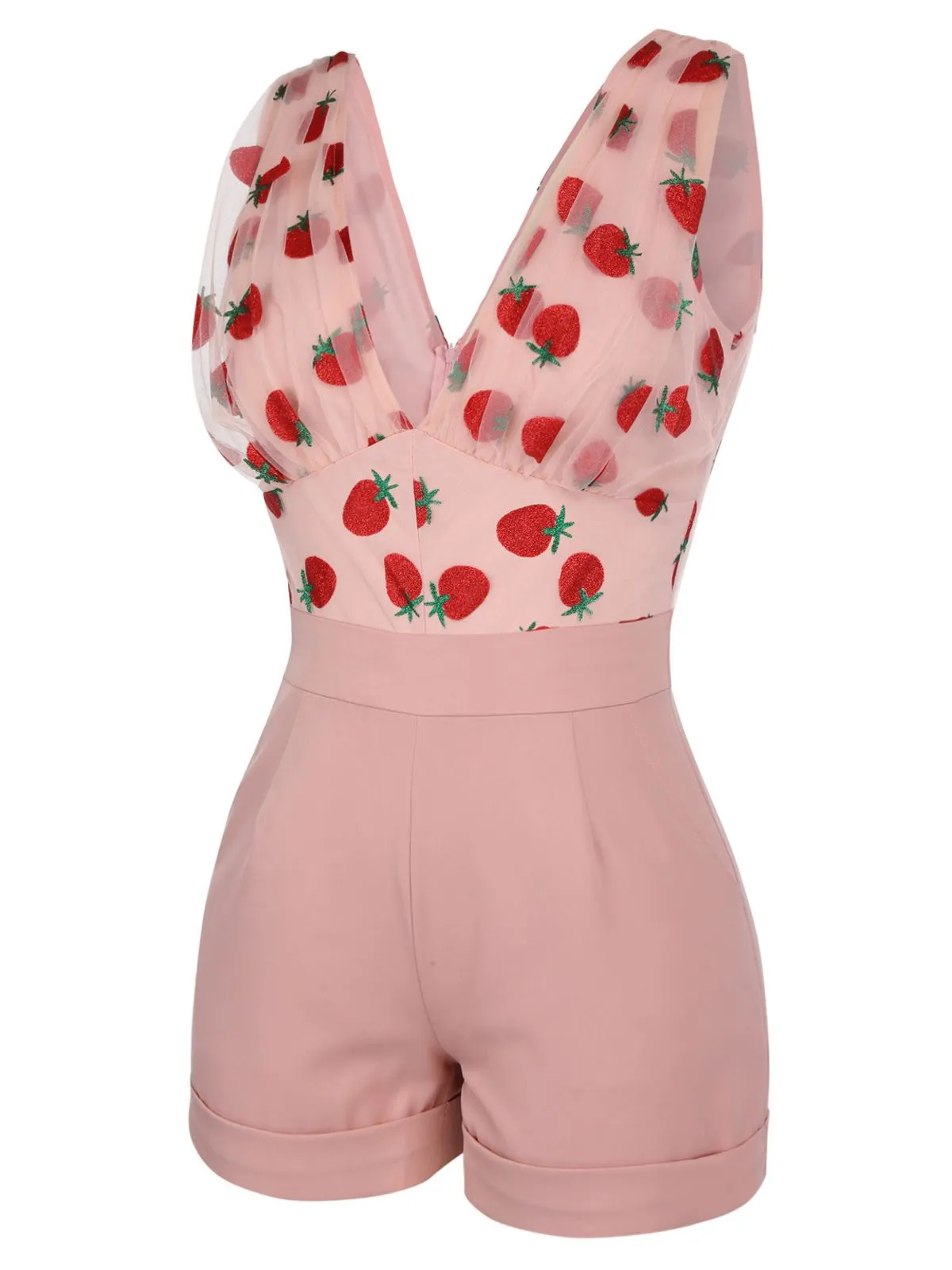 Strawberry Pink 1950s Patchwork Lace Romper sold by Retro Stage product image thumbnail 2
