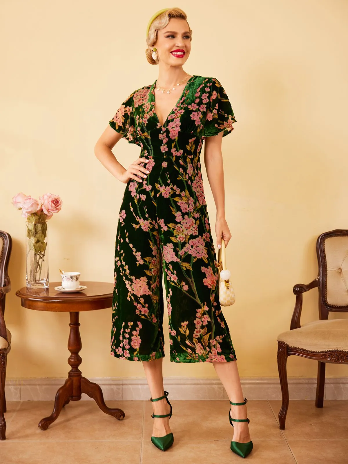 Green 1930s Velvet Vintage Jumpsuit sold by Retro Stage product image thumbnail 3