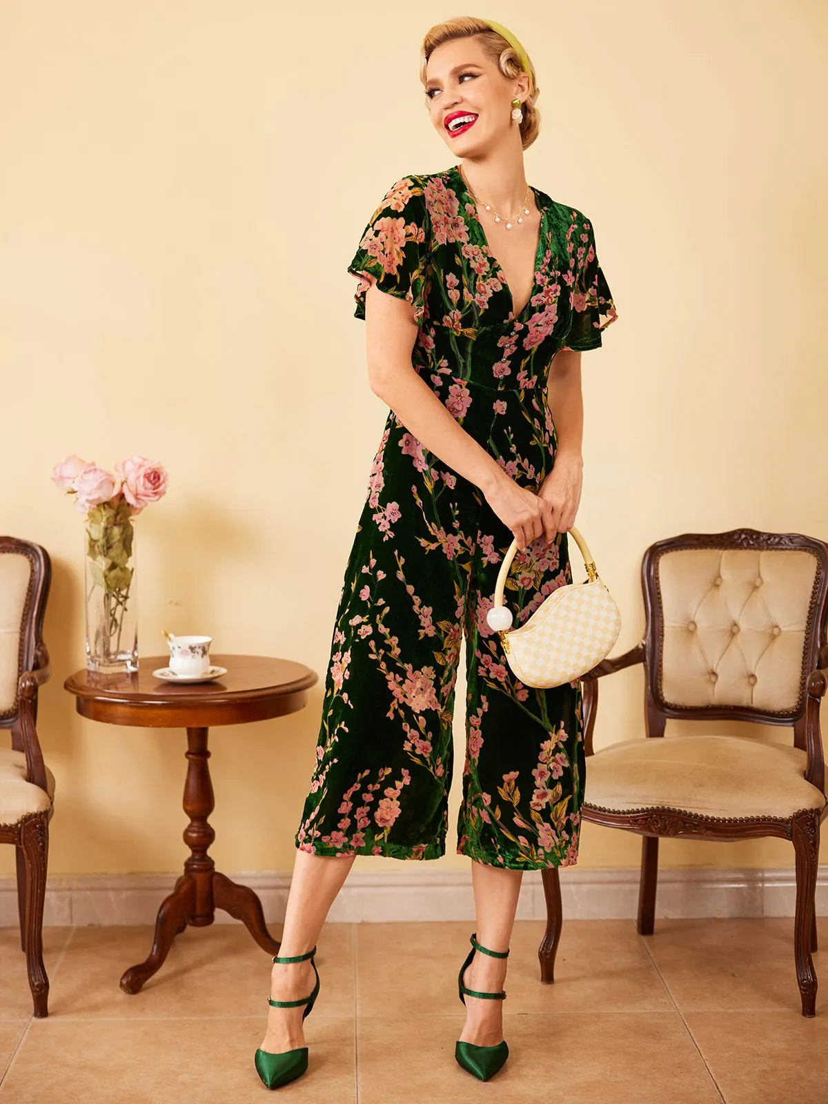 Green 1930s Velvet Vintage Jumpsuit sold by Retro Stage product image thumbnail 4