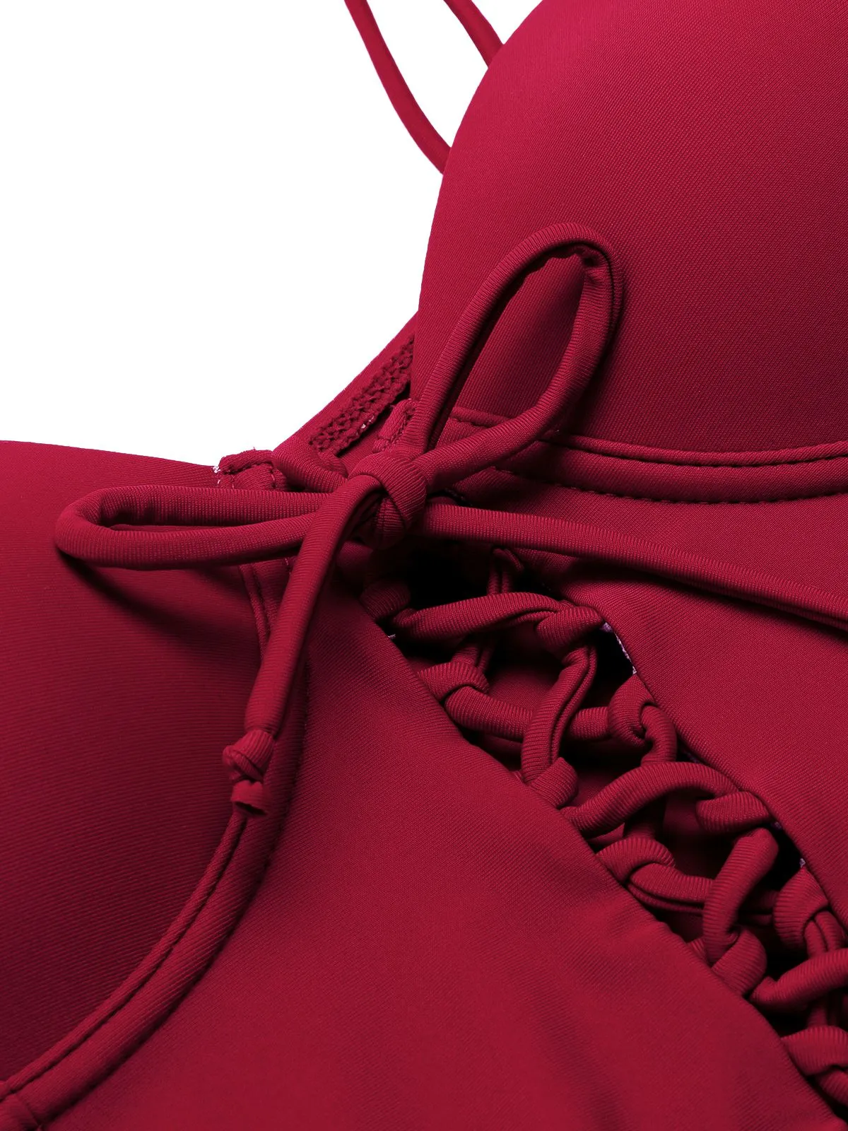 Wine Red 1960s Solid Spaghetti Strap One-piece Swimsuit sold by Retro Stage product image thumbnail 4