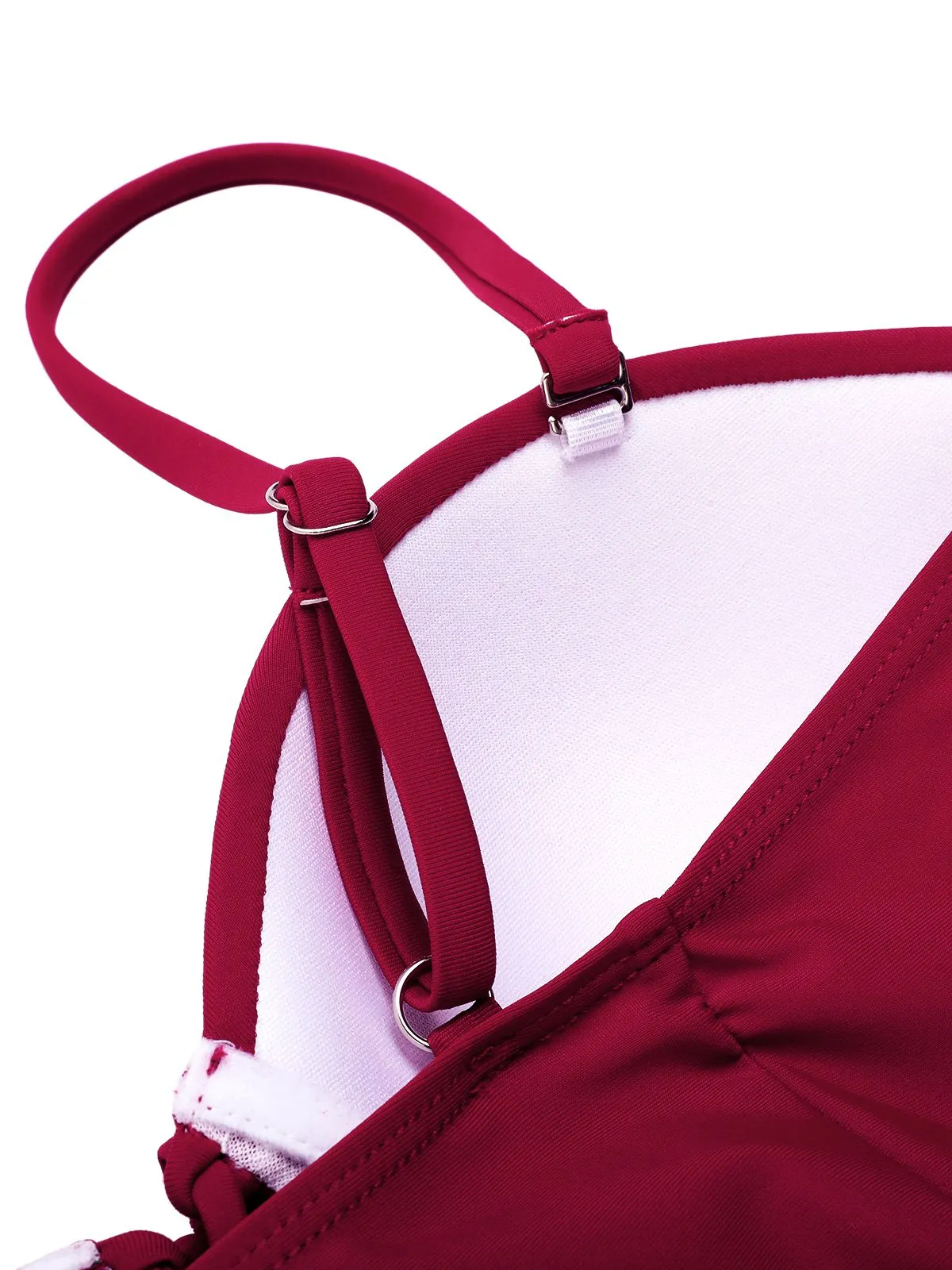 Wine Red 1960s Solid Spaghetti Strap One-piece Swimsuit sold by Retro Stage product image thumbnail 5