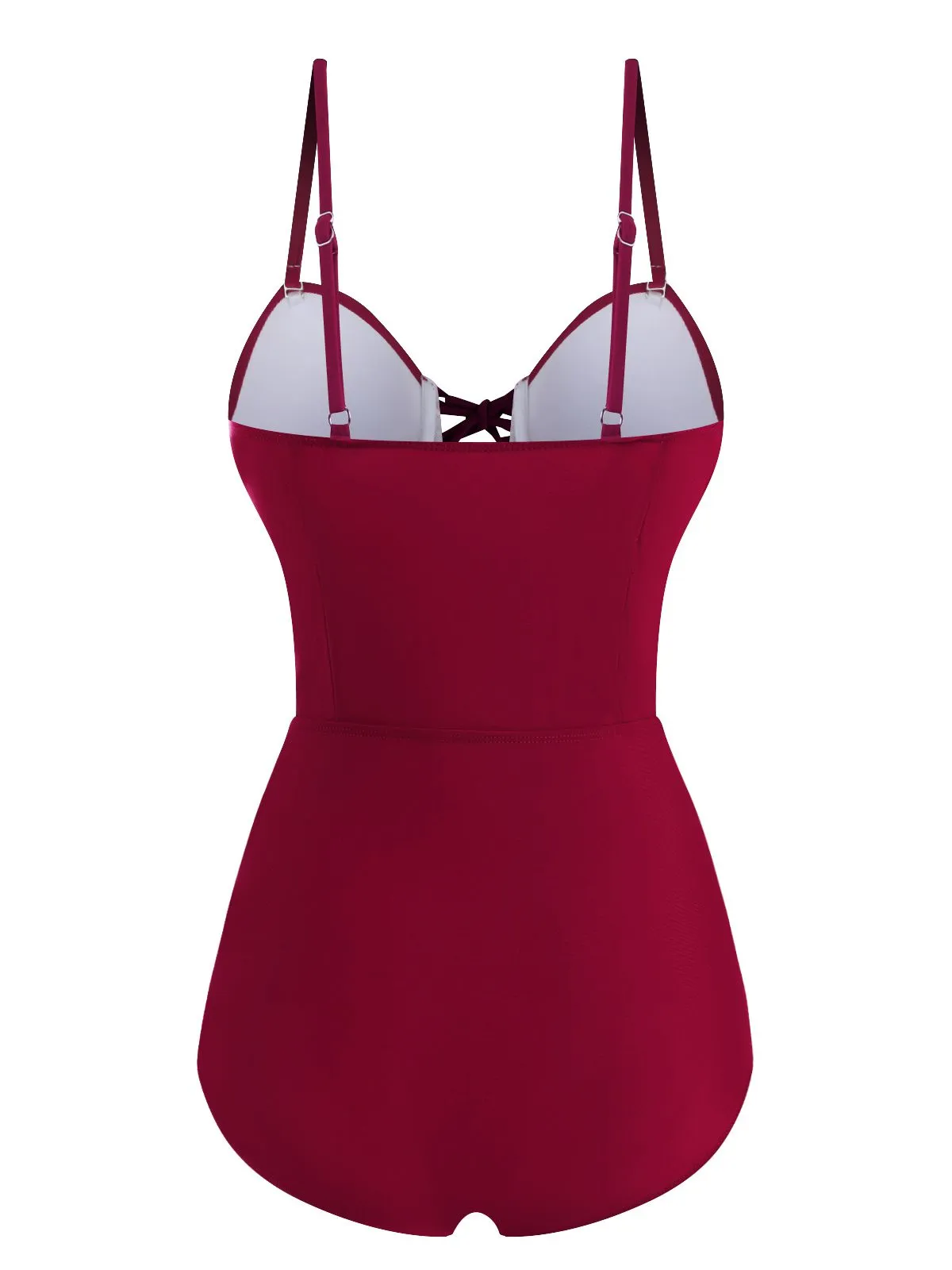Wine Red 1960s Solid Spaghetti Strap One-piece Swimsuit sold by Retro Stage product image thumbnail 3