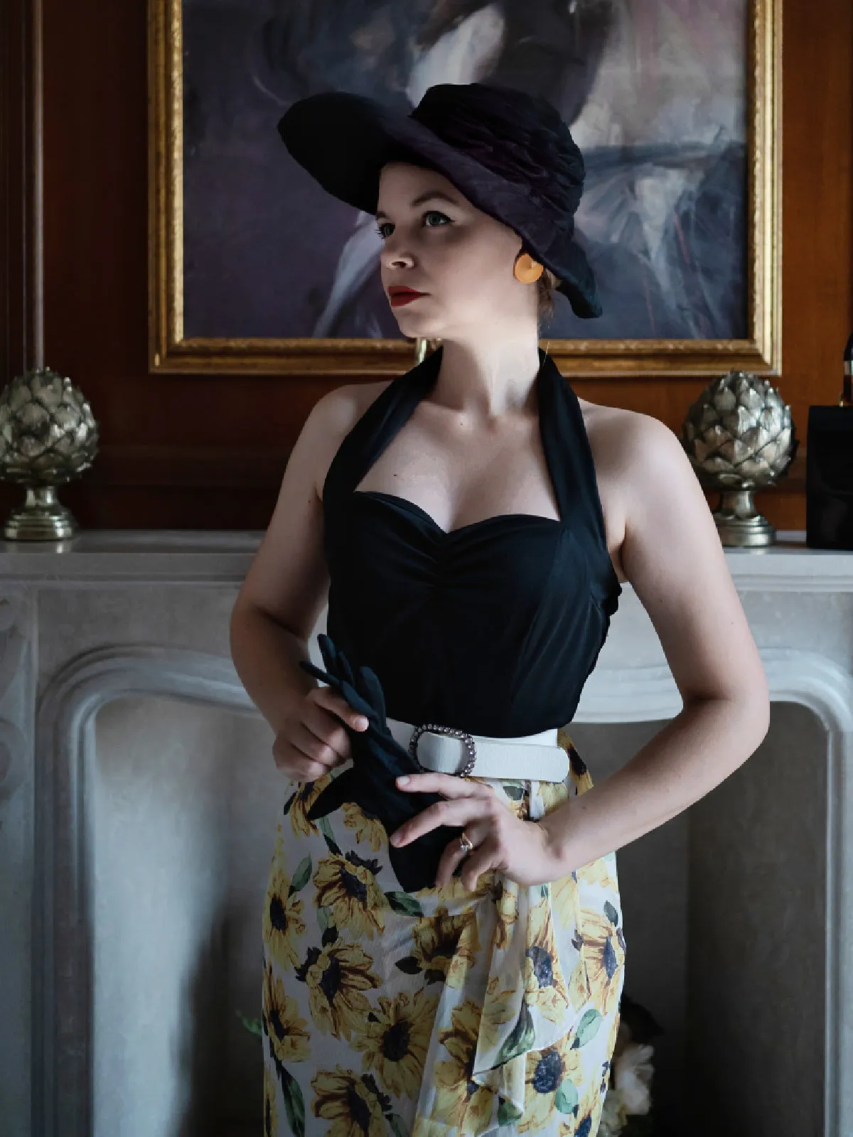 Black 1960s Halter Sunflower Pencil Dress sold by Retro Stage product image thumbnail 2