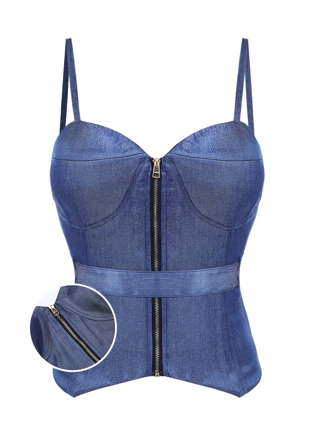 Blue 1940s Spaghetti Strap Zipper Top With Belt sold by Retro Stage
