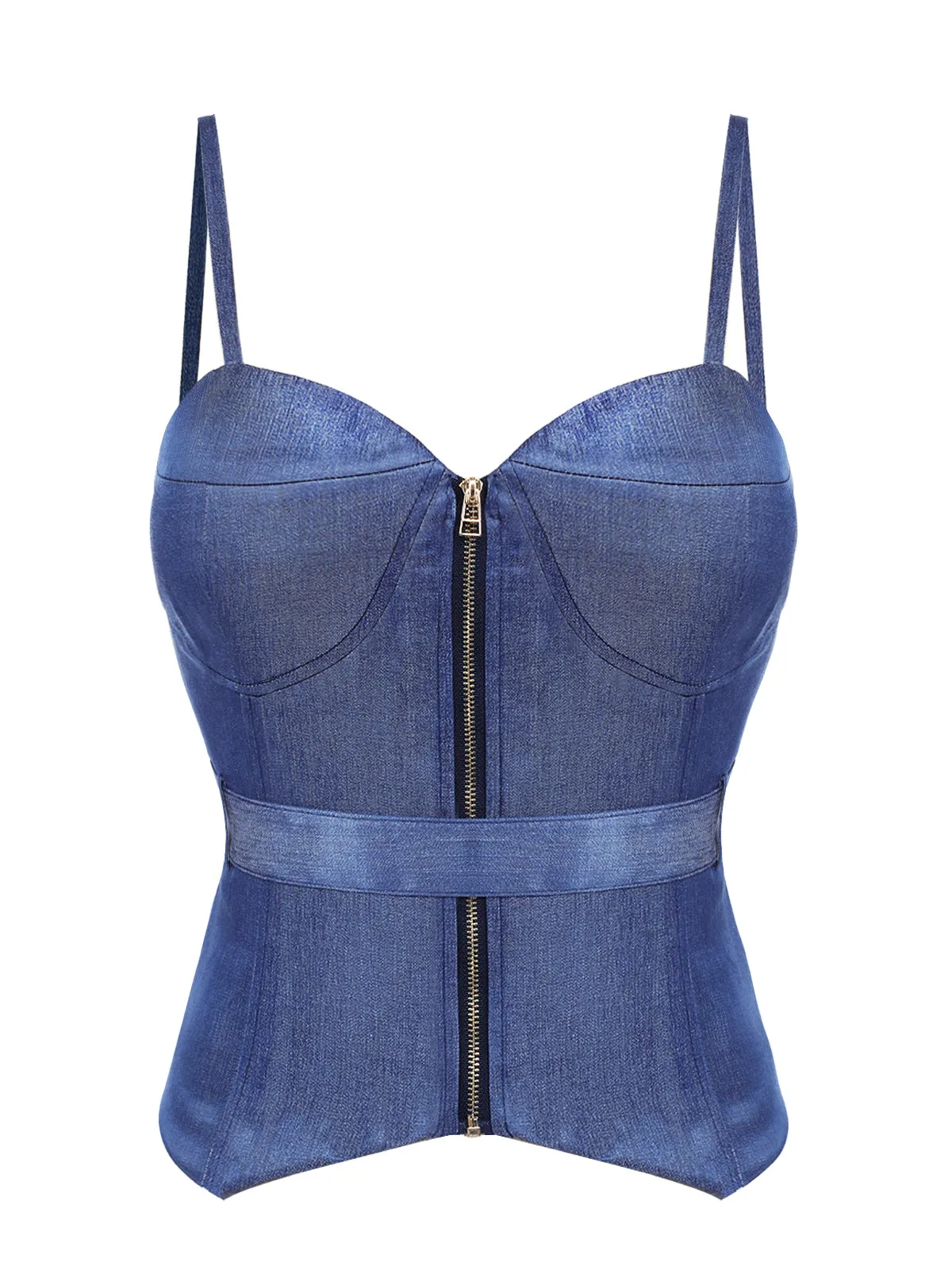 Blue 1940s Spaghetti Strap Zipper Top With Belt sold by Retro Stage product image thumbnail 2