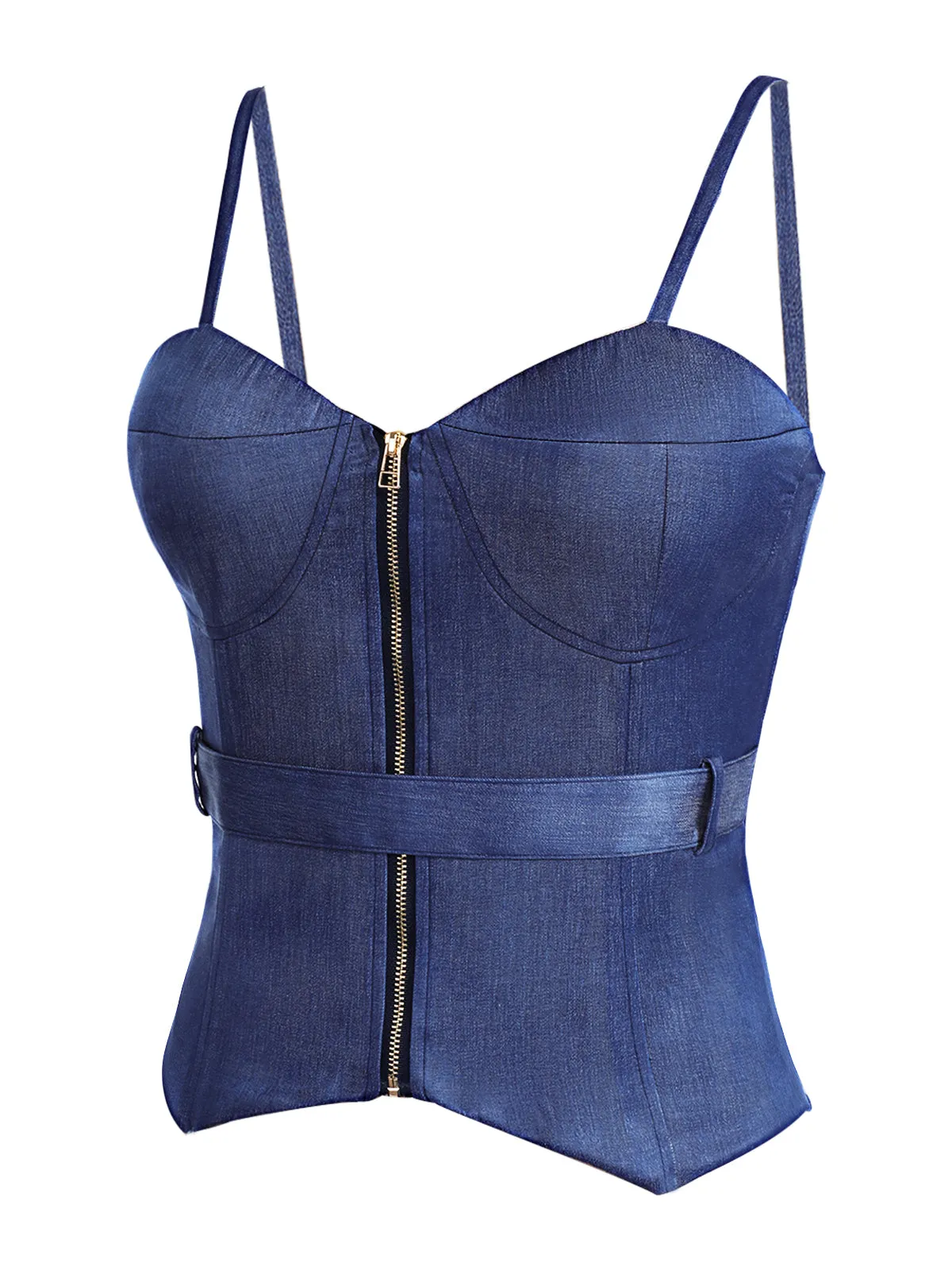 Blue 1940s Spaghetti Strap Zipper Top With Belt sold by Retro Stage product image thumbnail 3