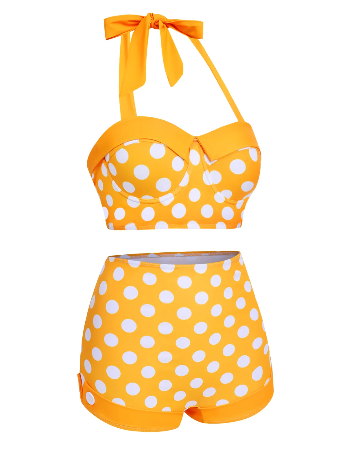 Yellow 1950s Polka Dots Halter Bikini Set sold by Retro Stage product image thumbnail 2