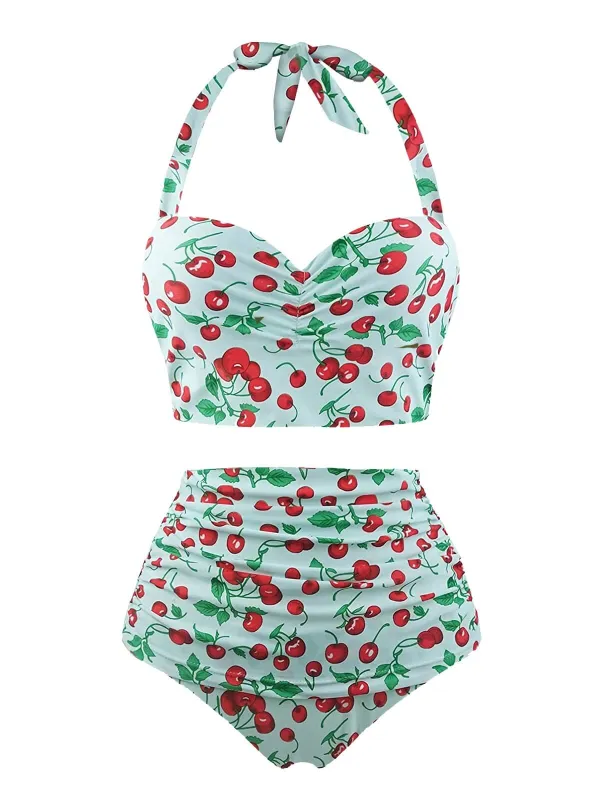 Retro 1950s Cherry Summer Halter Swimsuit sold by Retro Stage