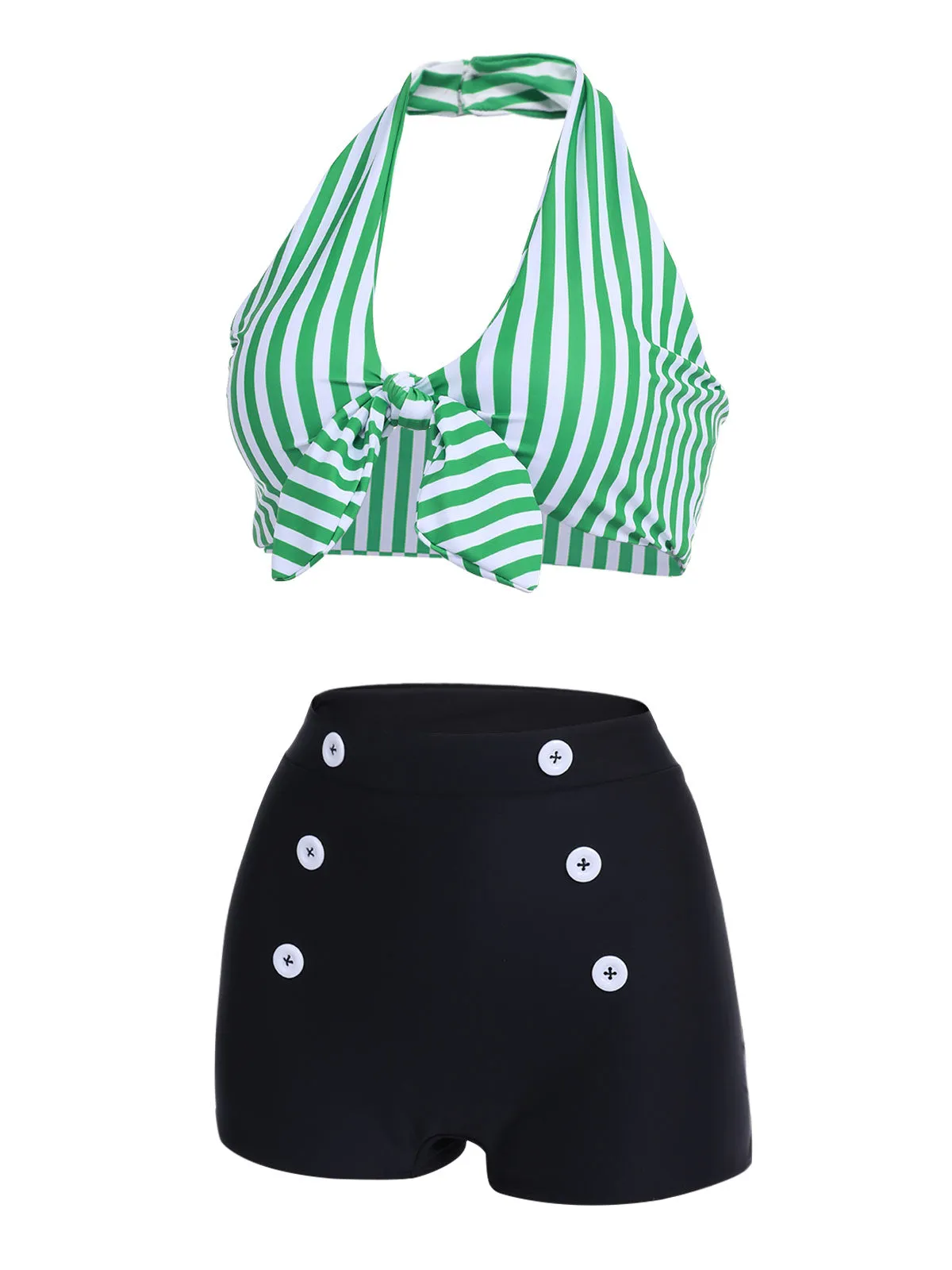 Green 1950s Retro Halter Stripes Bikini Set sold by Retro Stage product image thumbnail 3