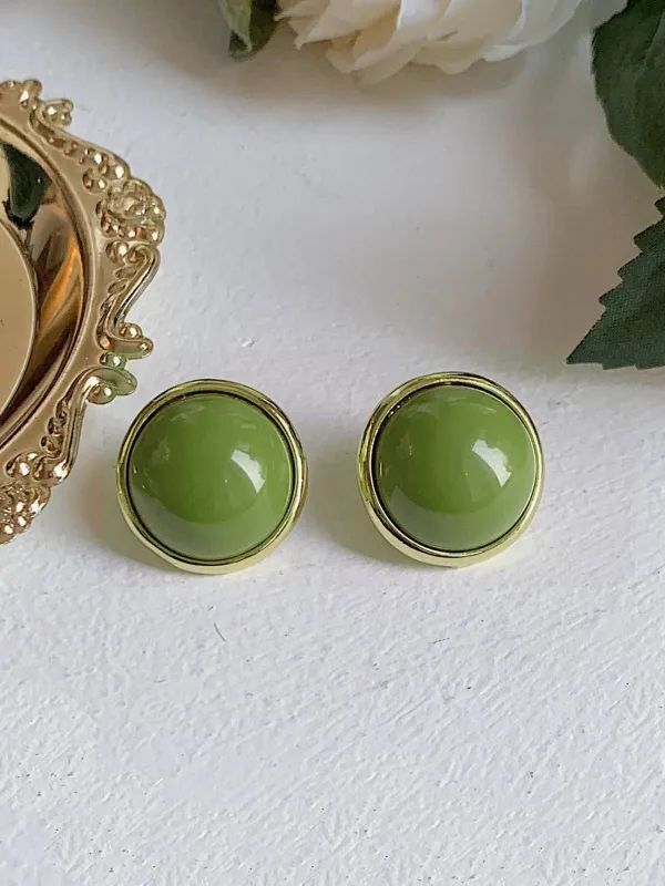 Retro Green Round Stud Earrings sold by Retro Stage