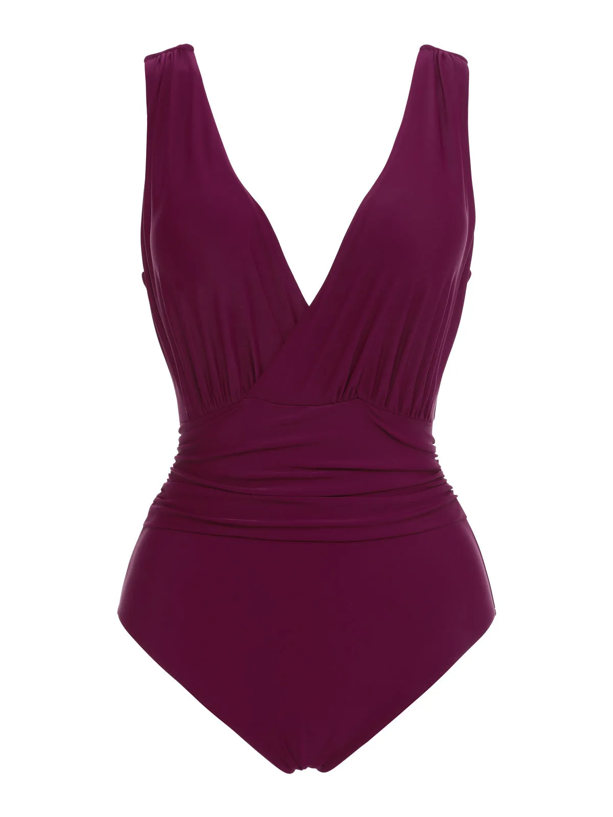 Raspberry Purple 1960s V-Neck One-piece Swimsuit sold by Retro Stage