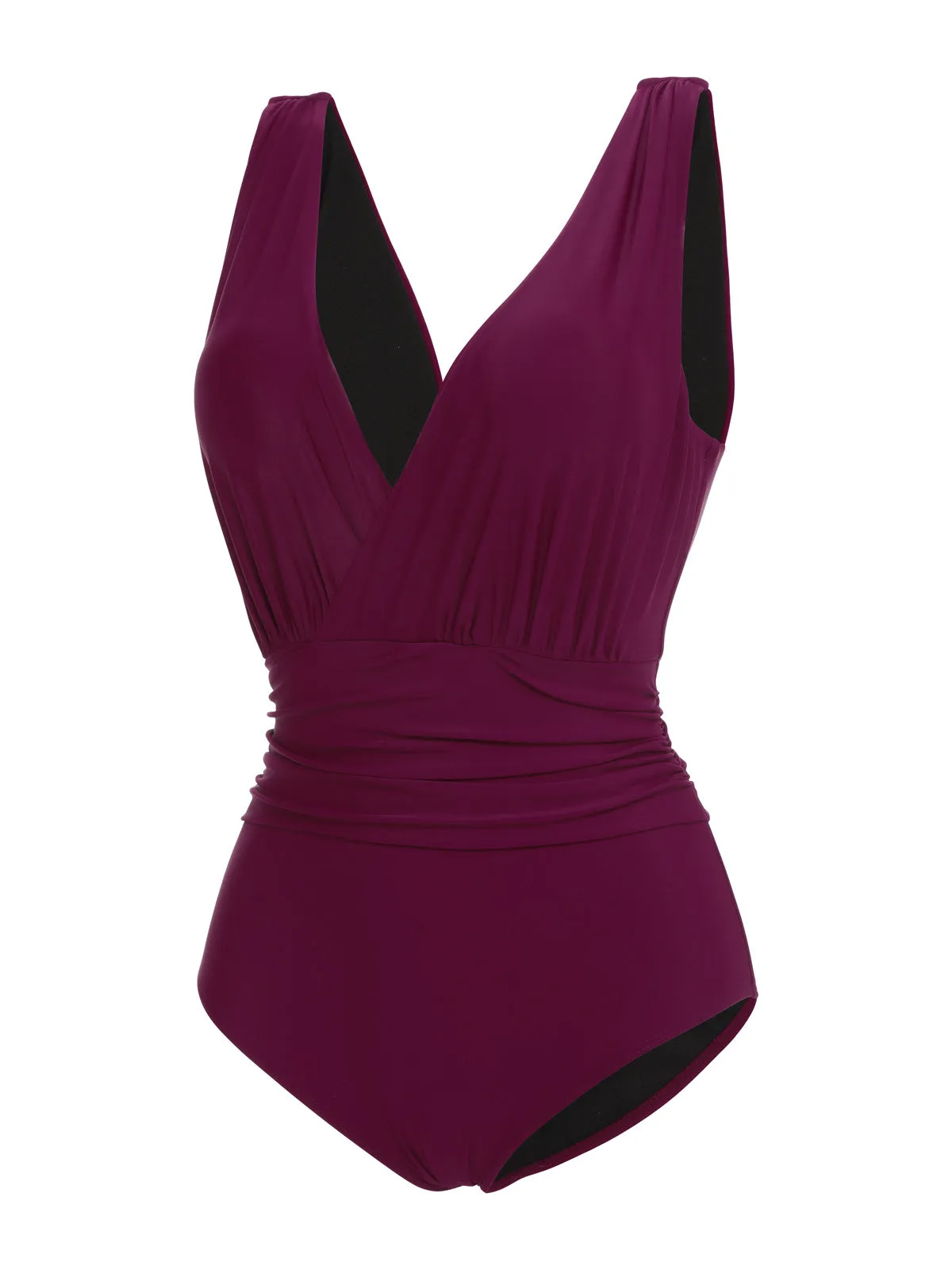 Raspberry Purple 1960s V-Neck One-piece Swimsuit sold by Retro Stage product image thumbnail 2