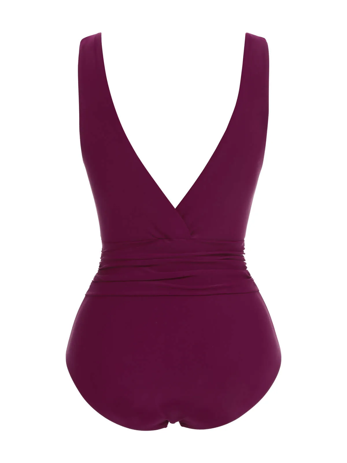 Raspberry Purple 1960s V-Neck One-piece Swimsuit sold by Retro Stage product image thumbnail 3