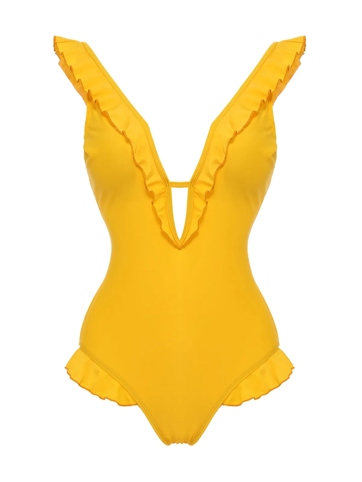 Yellow 1930s V-Neck One-piece Swimsuit sold by Retro Stage product image thumbnail 3
