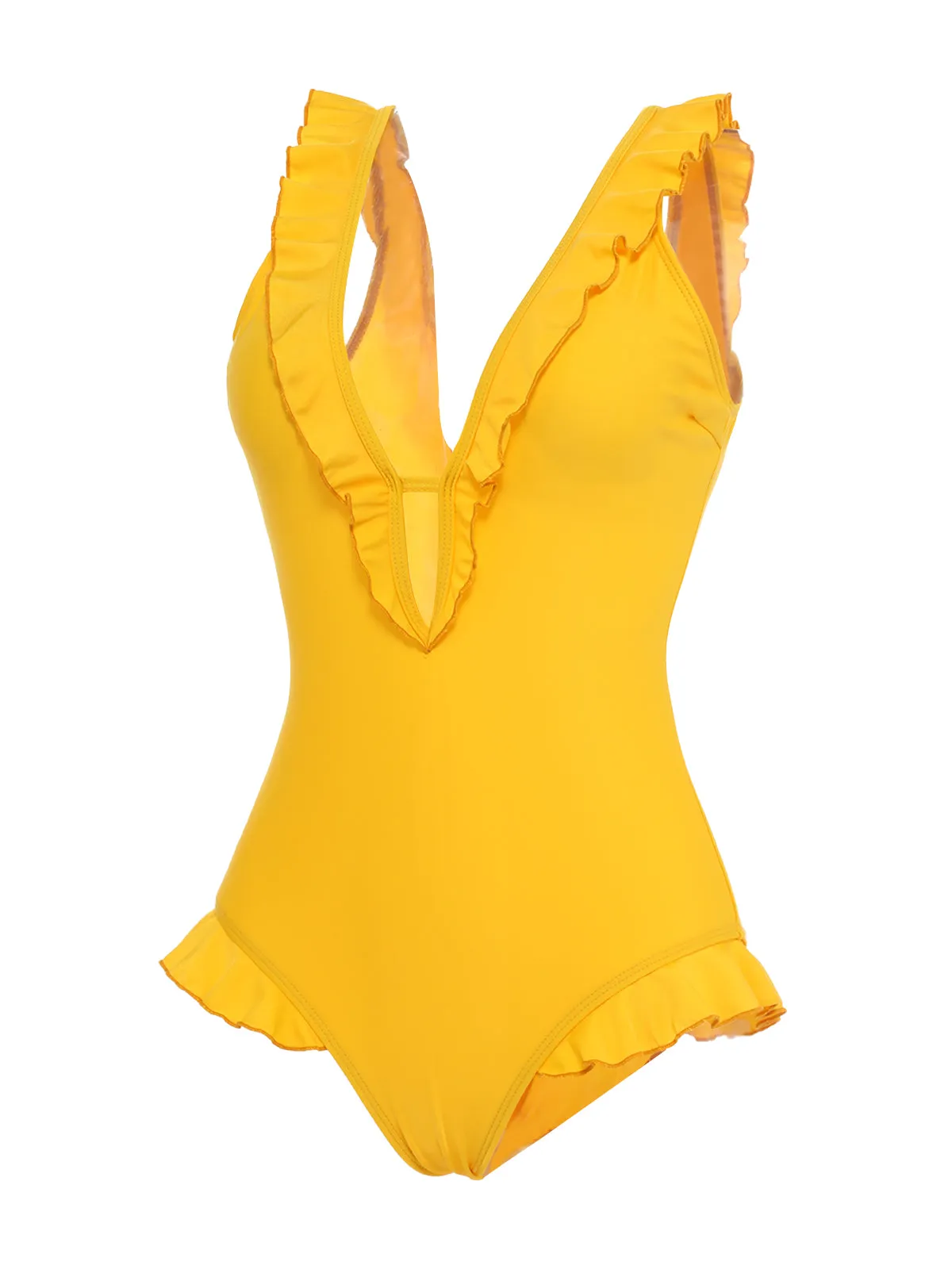 Yellow 1930s V-Neck One-piece Swimsuit sold by Retro Stage product image thumbnail 4