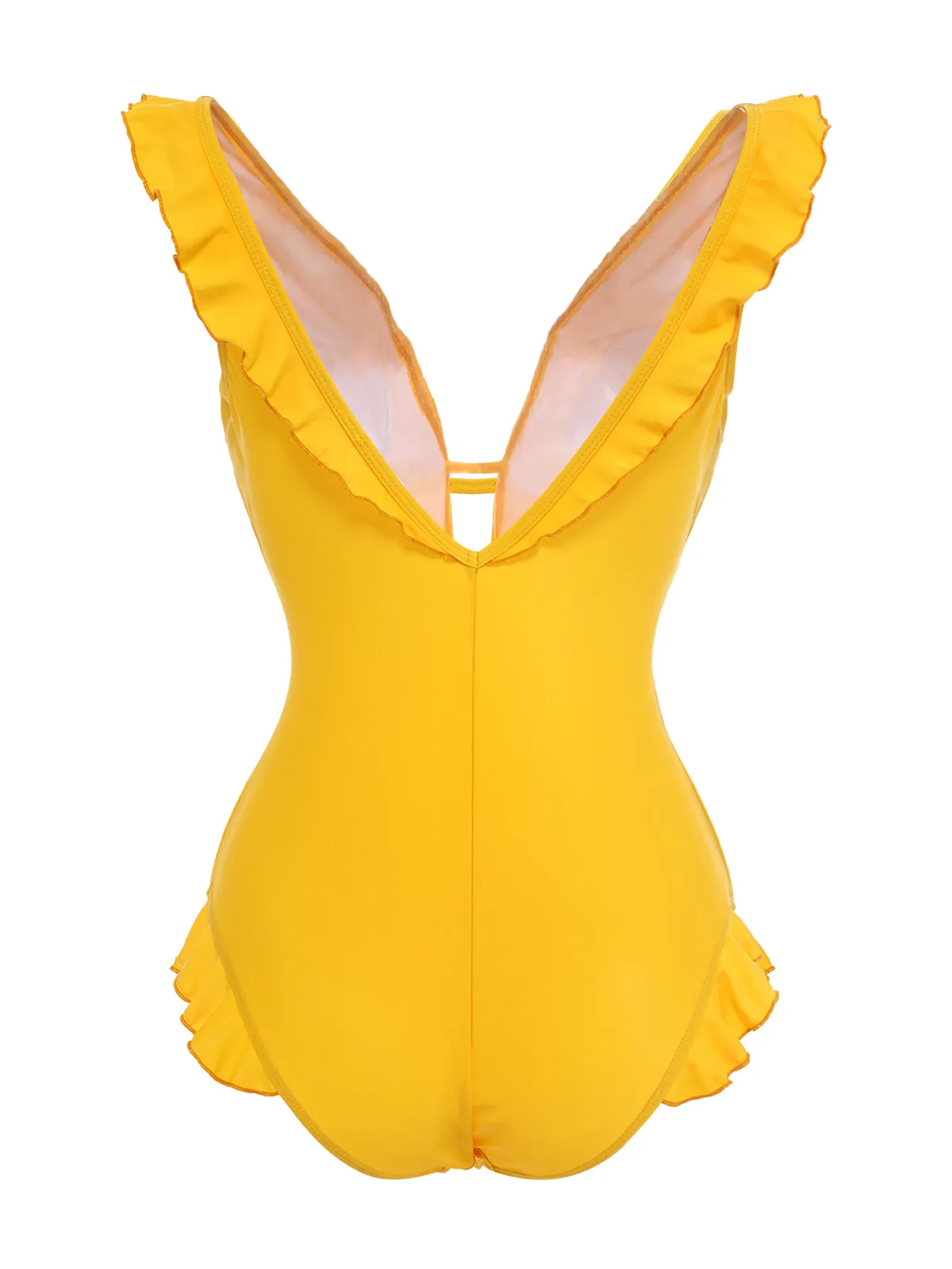 Yellow 1930s V-Neck One-piece Swimsuit sold by Retro Stage product image thumbnail 5