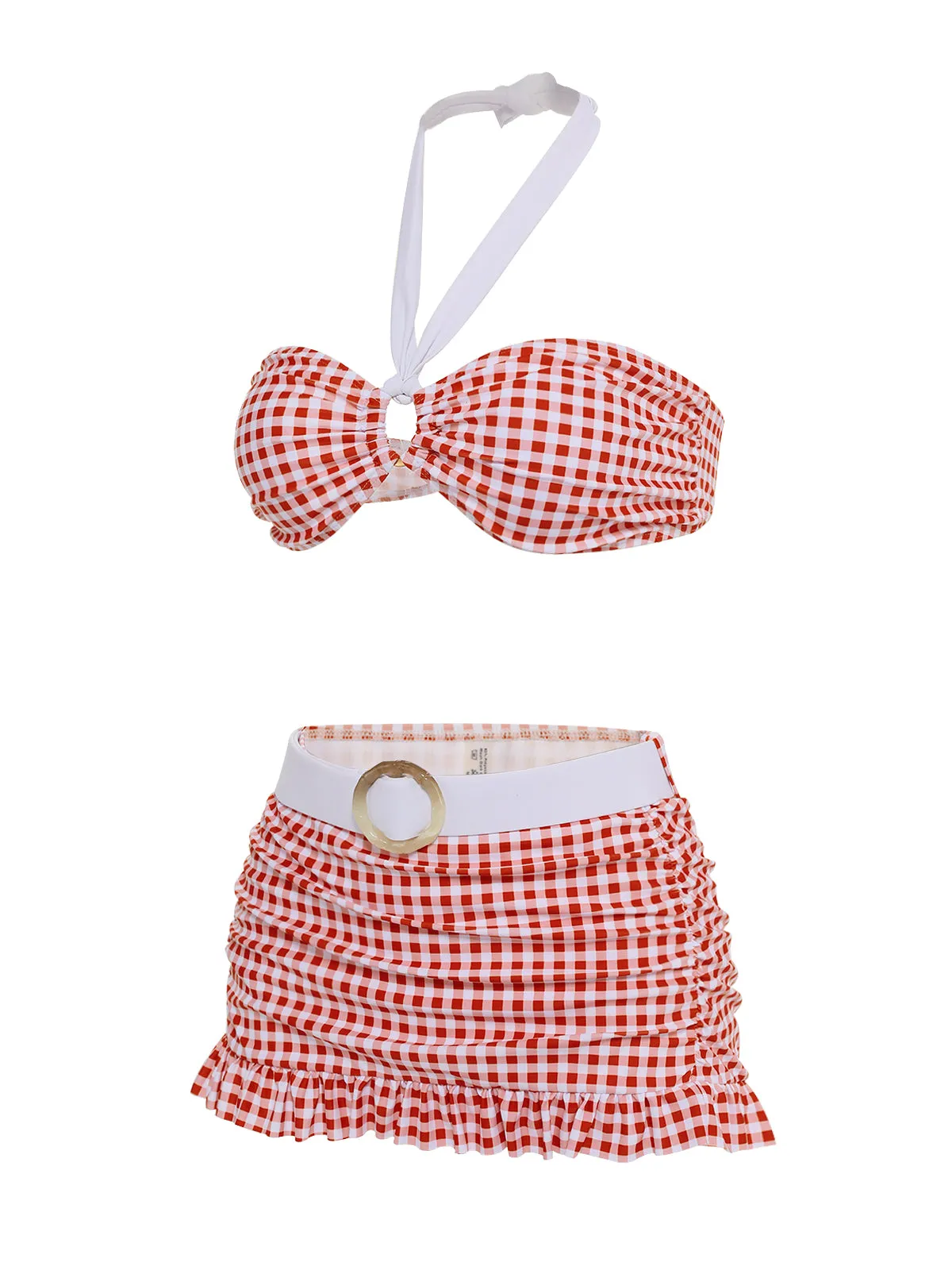 Retro Red 1940s Plaid Halter Bikini Set sold by Retro Stage product image thumbnail 3
