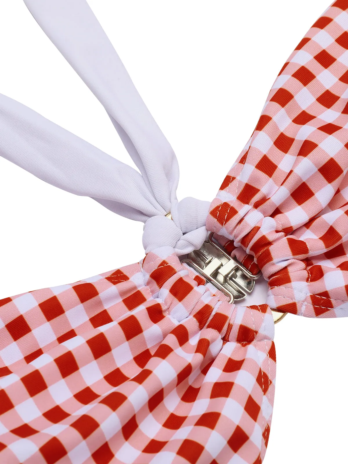 Retro Red 1940s Plaid Halter Bikini Set sold by Retro Stage product image thumbnail 5