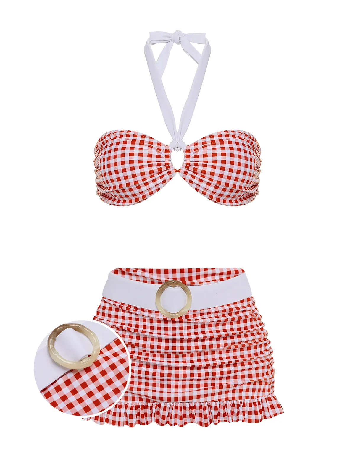 Retro Red 1940s Plaid Halter Bikini Set sold by Retro Stage