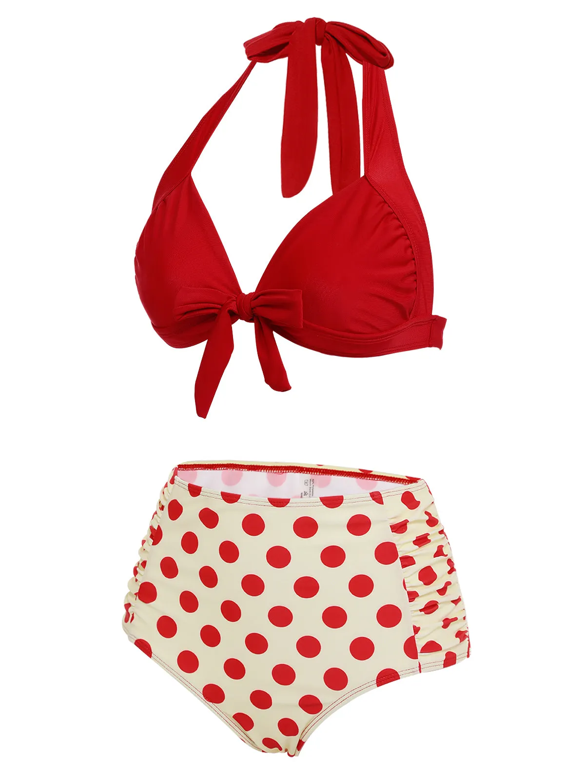 Red 1950s Polka Dots Halter Bikini Set sold by Retro Stage product image thumbnail 3