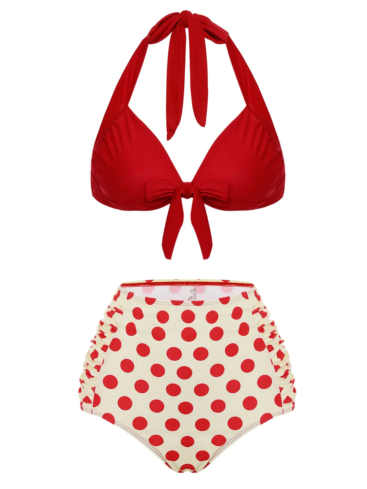 Red 1950s Polka Dots Halter Bikini Set sold by Retro Stage product image thumbnail 2