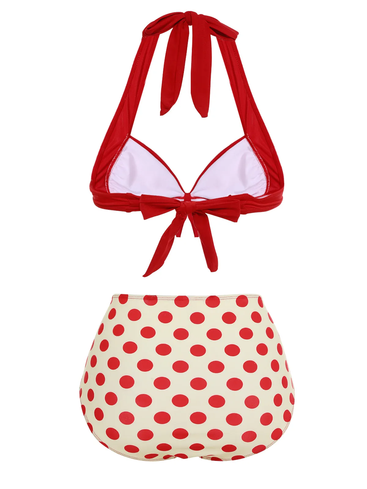 Red 1950s Polka Dots Halter Bikini Set sold by Retro Stage product image thumbnail 4