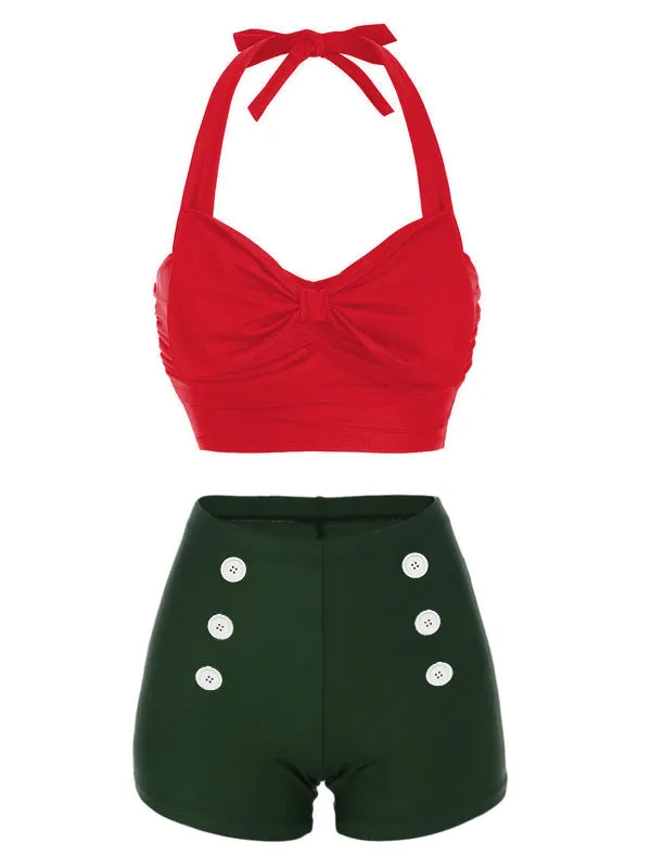 Wine Red 1950s Bow Halter Bikini Set sold by Retro Stage product image thumbnail 2